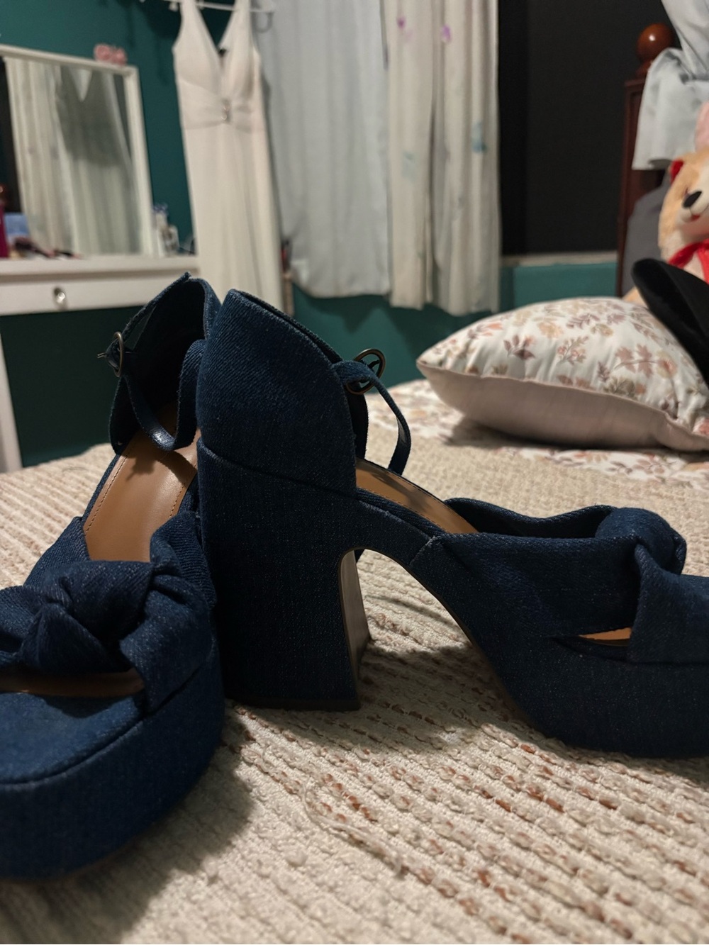a.n.a Navy Knotted Platform Block-Heel Sandals